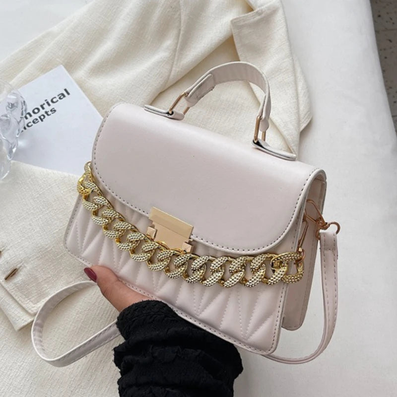 Tas Dames - Handtas met Dikke Gouden Ketting en Klep | Chique