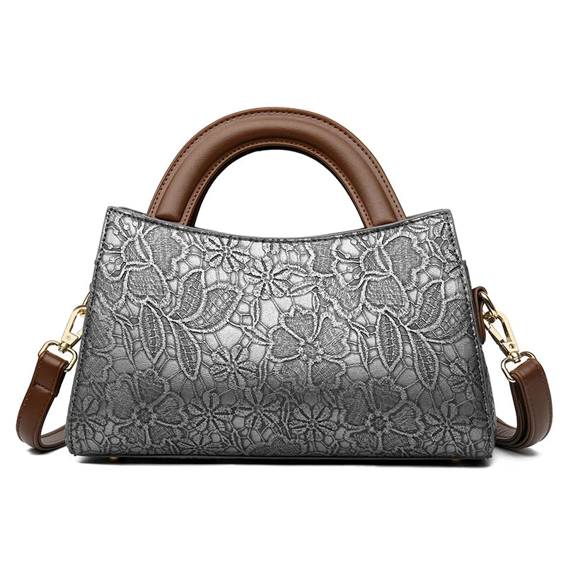 Handtas Dames - Bloemen Reliëf Tas met Houten Handvat | Chique