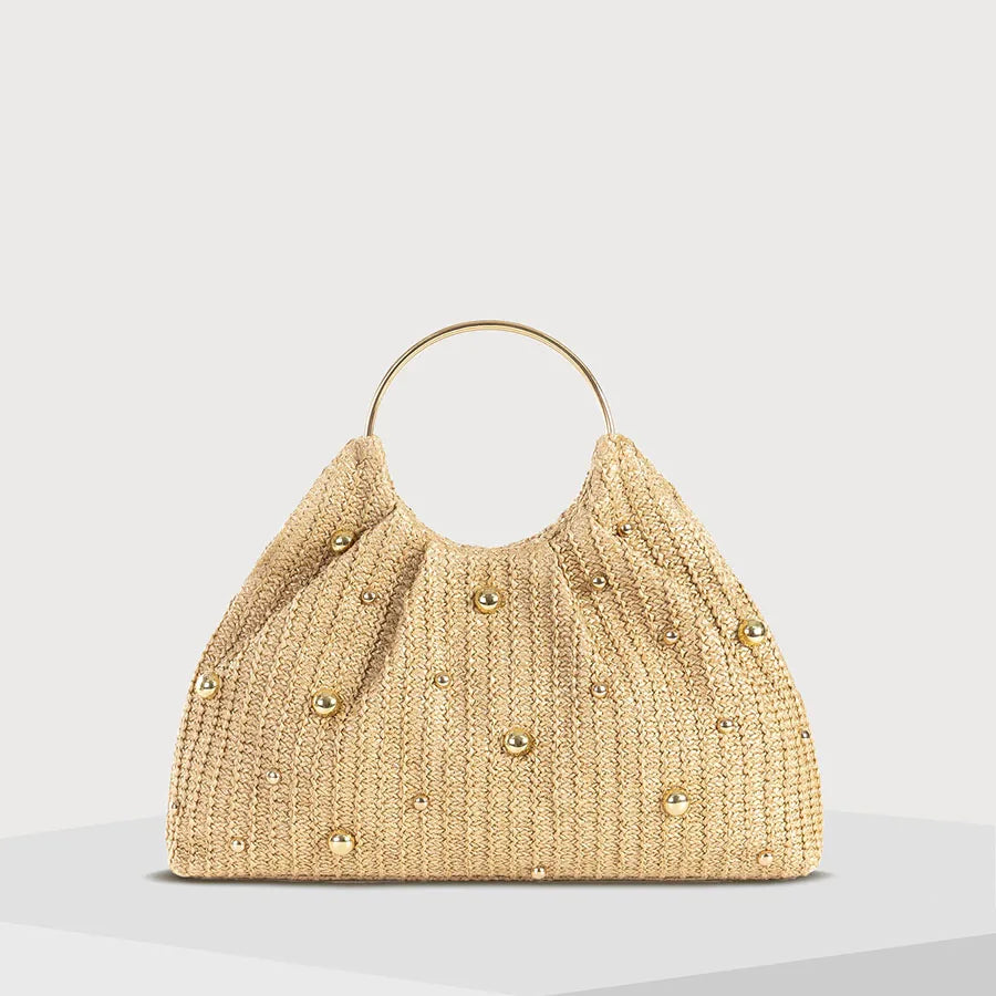 Tas Dames - Gevlochten Zomertas met Gouden Studs en Ring | Casual