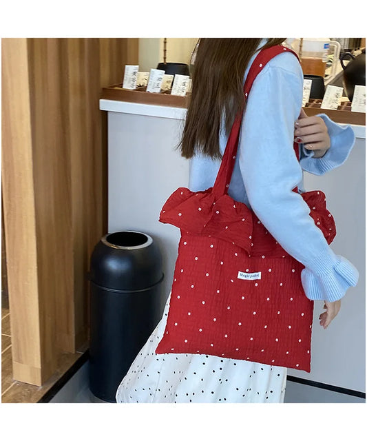 Tas Dames - Ruime Shopper met Stippenprint en Strik | Casual