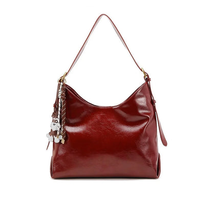 Tas Dames - Glanzende Schoudertas met Parel Sleutelhanger | Chique