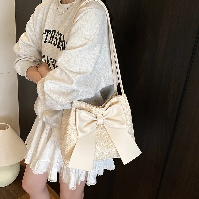 Tas Dames - Gevlochten Shopper met Oversized Strik | Zomer
