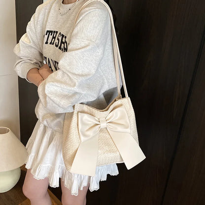 Tas Dames - Gevlochten Shopper met Oversized Strik | Zomer