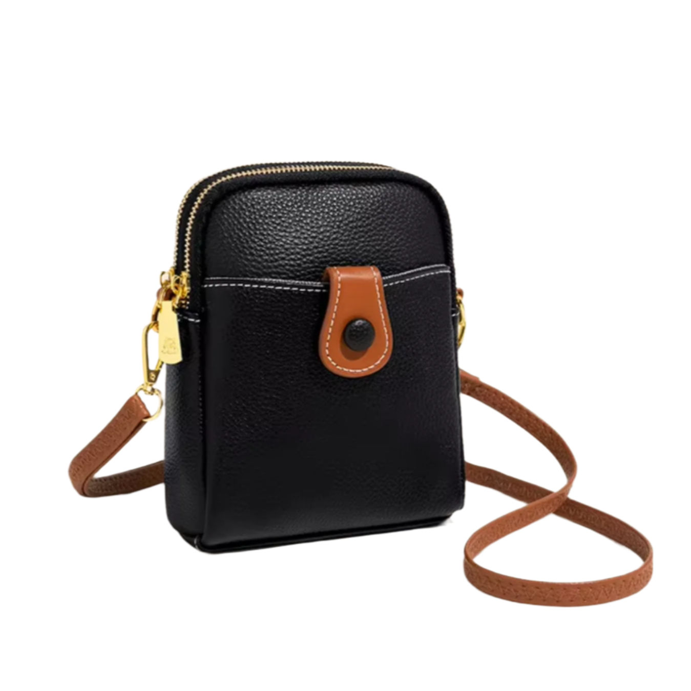 Tas Dames - Compacte Crossbody met Voorvak en Gouden Detail | Casual