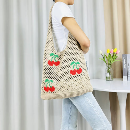 Tas Dames - Ruime Shopper met Kersenmotief en Open Structuur | Zomer
