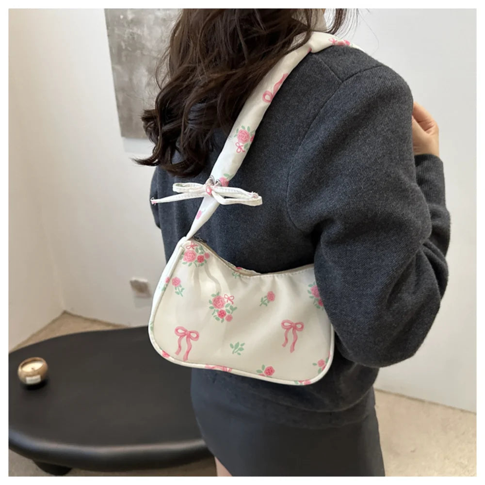 Schoudertas Dames - Halfmaan Tas met Rozenprint | Casual