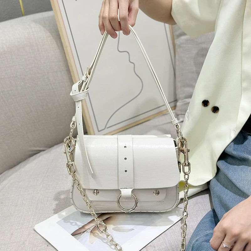 Tas Dames - Flap Tas met Gouden Ring en Ketting | Klassiek