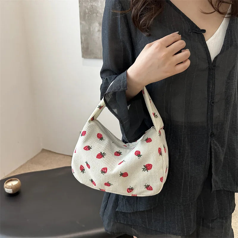 Tas Dames - Mini Schoudertas met Aardbeienprint en Structuur | Zomer