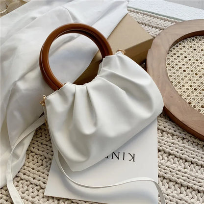 Handtas Dames - Geplooide Cloud Bag met Houten Hengsel | Chique