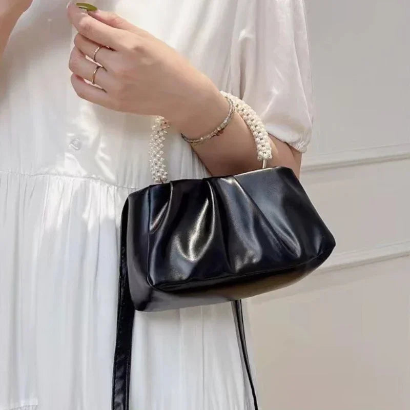 Tas Dames - Geplooide Avondtas met Parelhengsels | Elegant