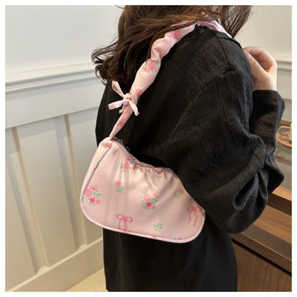Schoudertas Dames - Halfmaan Tas met Rozenprint | Casual