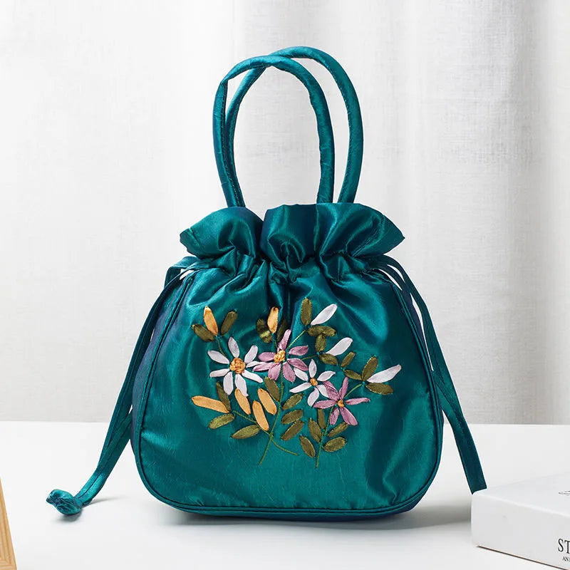 Avondtasje Dames - Bucket Tas met Bloemenborduursels | Feest