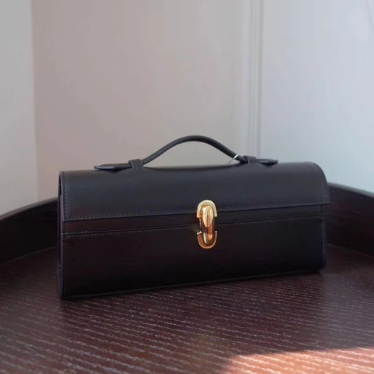 Tas Dames - Langwerpige Clutch met Gouden Sluiting en Handvat | Chique