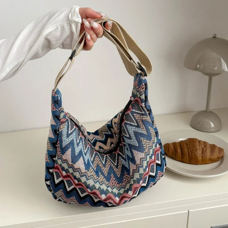Schoudertas Dames - Grote Boho Tas met Zigzagpatroon | Casual