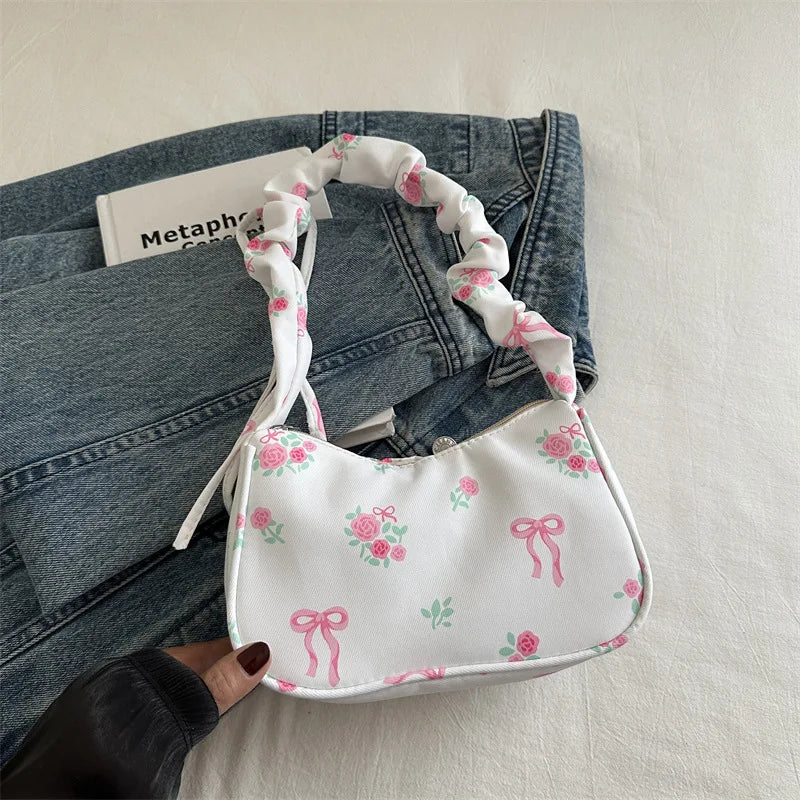 Schoudertas Dames - Halfmaan Tas met Rozenprint | Casual