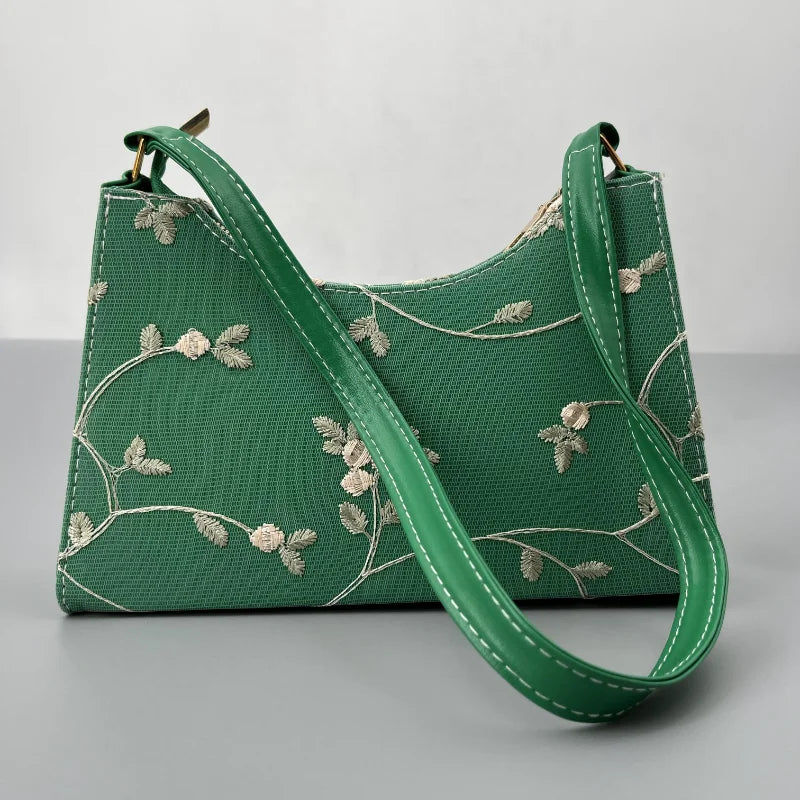 Tas Dames - Elegante Schoudertas met Bloemen Borduursel | Klassiek