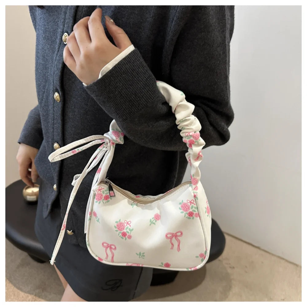 Schoudertas Dames - Halfmaan Tas met Rozenprint | Casual