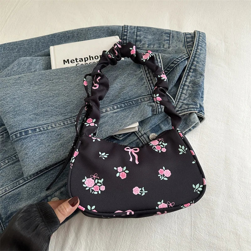 Schoudertas Dames - Halfmaan Tas met Rozenprint | Casual
