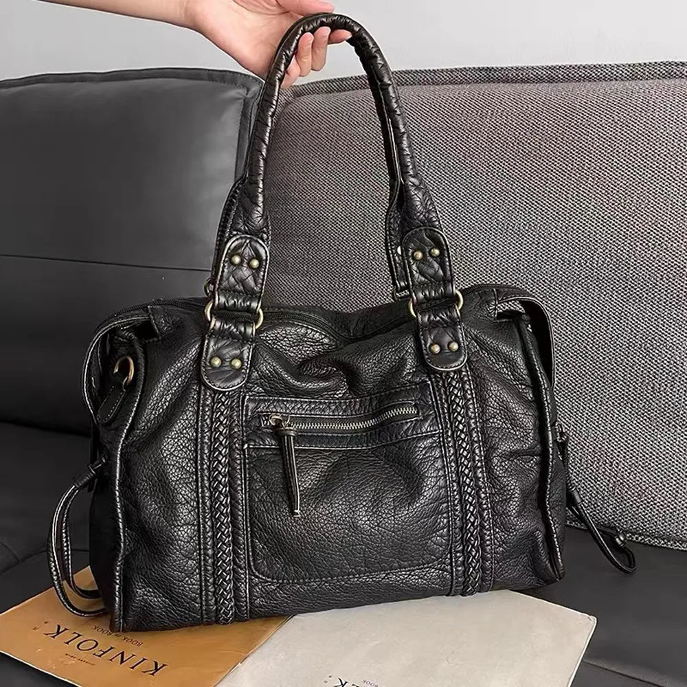 Tas Dames - Ruime Handtas met Gevlochten Details en Frontritsvak | Vintage