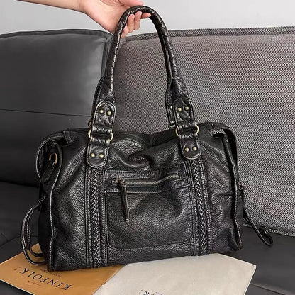 Tas Dames - Ruime Handtas met Gevlochten Details en Frontritsvak | Vintage
