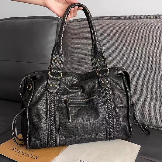 Tas Dames - Ruime Handtas met Gevlochten Details en Frontritsvak | Vintage