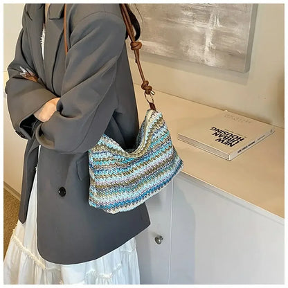 Tas Dames - Gevlochten Schoudertas met Kleurrijke Strepen | Boho
