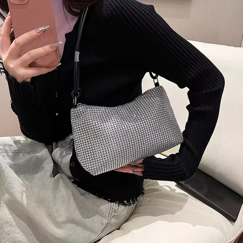 Tas Dames - Grote Glitter Schoudertas met Rits en Handvat | Chique