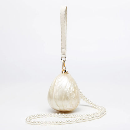 Tas Dames - Parelmoer Ei Clutch met Parelketting en Pols | Gala