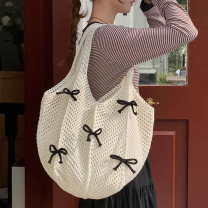 Tas Dames - Grote Open Shopper met Strikjes en Dubbele Banden | Casual