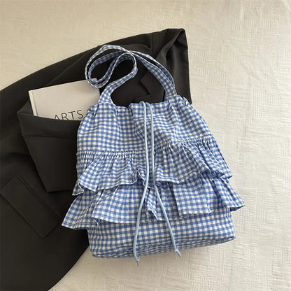 Tas Dames - Ruche Shopper met Ruitjesprint en Strikje | Zomer
