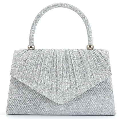 Tas Dames - Glitter Avondtasje met Geplooide Klep en Handvat | Chique