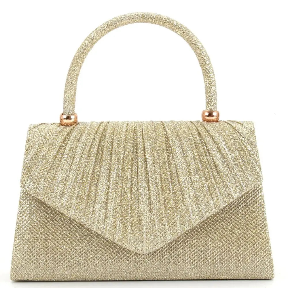 Tas Dames - Glitter Avondtasje met Geplooide Klep en Handvat | Chique