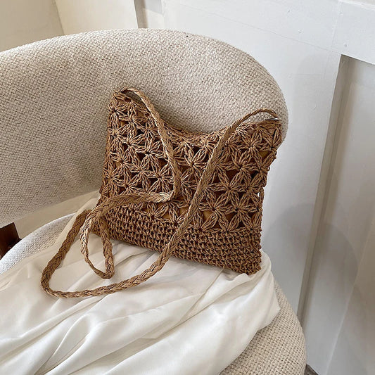 Schoudertas Dames - Gevlochten Zomertas met Open Weef | Shopper