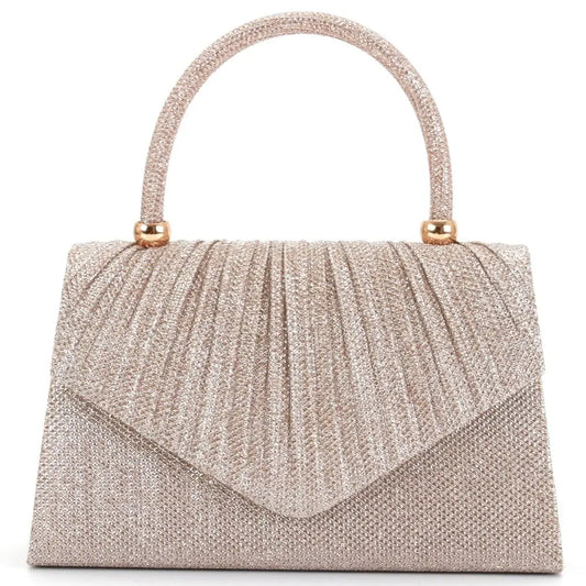 Tas Dames - Glitter Avondtasje met Geplooide Klep en Handvat | Chique