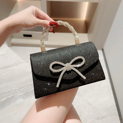 Tas Dames - Glitter Avondtasje met Kristallen Strik | Chique