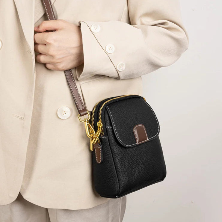 Crossbody Tas Dames - Compacte Mini Tas met Dubbele Rits | Goudkleurig