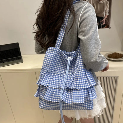 Tas Dames - Ruche Shopper met Ruitjesprint en Strikje | Zomer