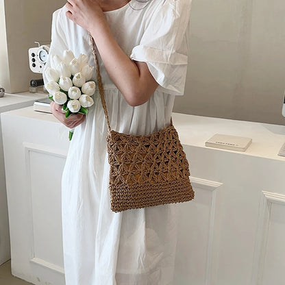 Schoudertas Dames - Gevlochten Zomertas met Open Weef | Shopper