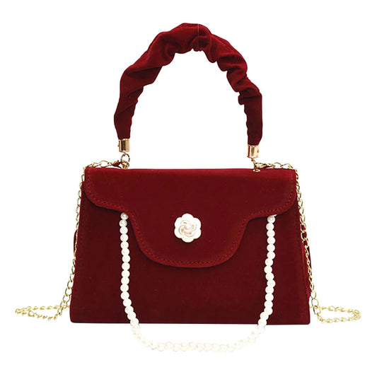 Tas Dames - Avondtasje met Parel Ketting en Bloem Detail | Chique