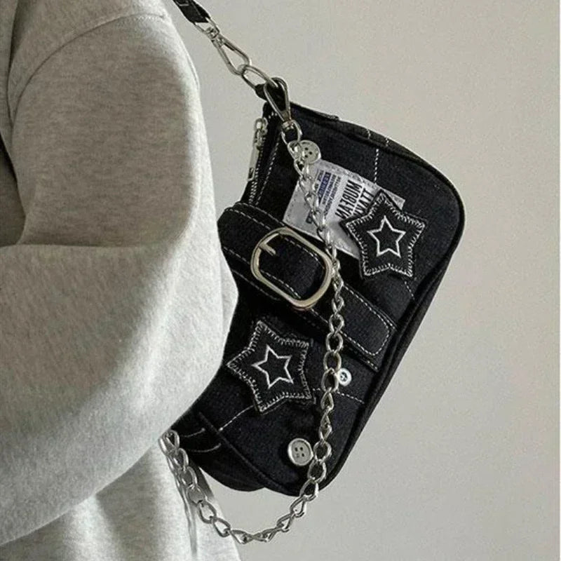 Tas Dames - Schoudertas met Sterren en Zilveren Ketting | Casual