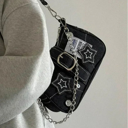 Tas Dames - Schoudertas met Sterren en Zilveren Ketting | Casual