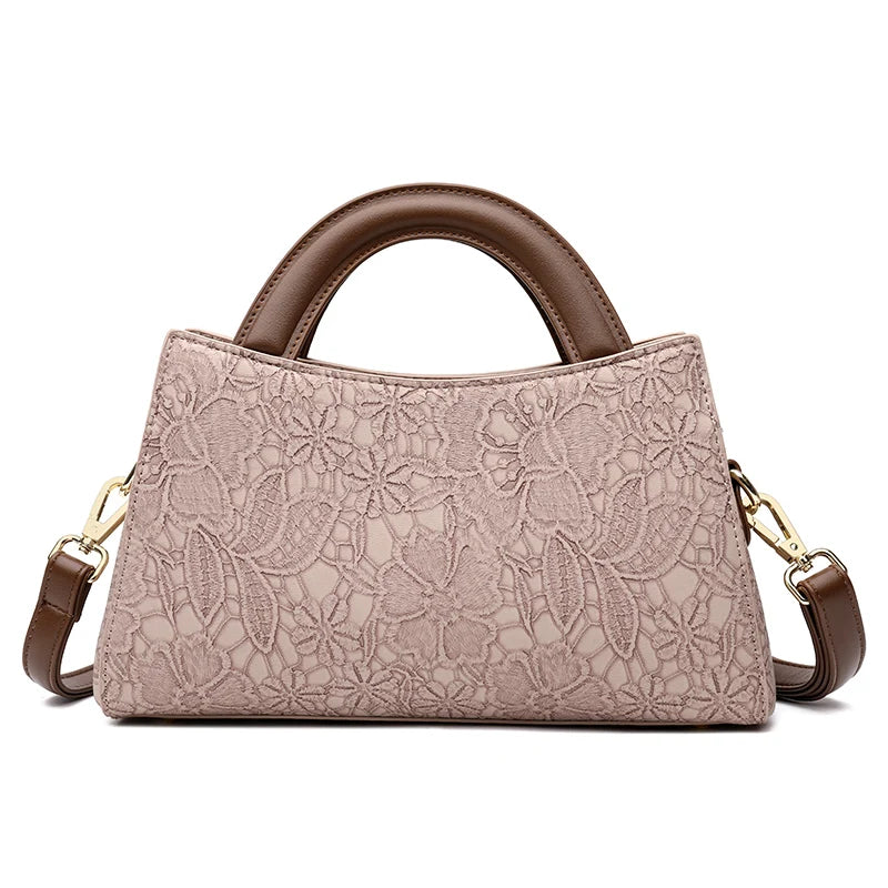Handtas Dames - Bloemen Reliëf Tas met Houten Handvat | Chique