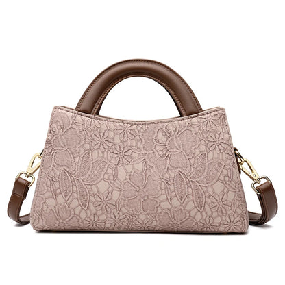 Handtas Dames - Bloemen Reliëf Tas met Houten Handvat | Chique