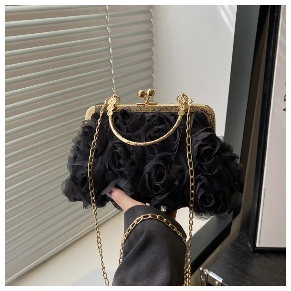 Handtas Dames - Avondtas met Rozendetail en Gouden Ketting | Elegant