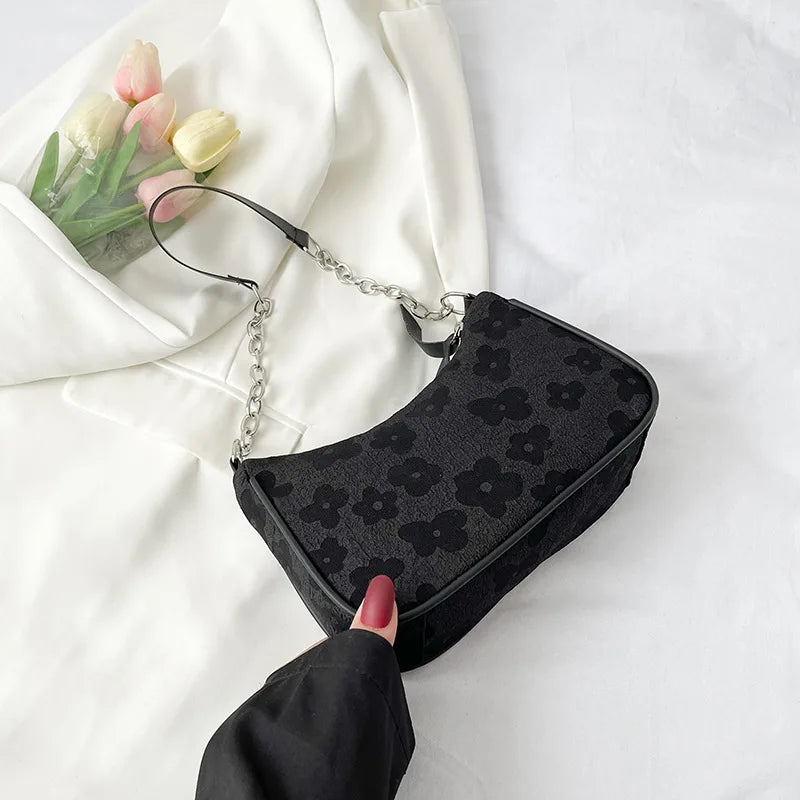 Schoudertas Dames - Halfmaan Tas met Bloemenprint en Ketting | Chique