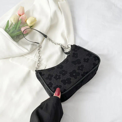 Schoudertas Dames - Halfmaan Tas met Bloemenprint en Ketting | Chique