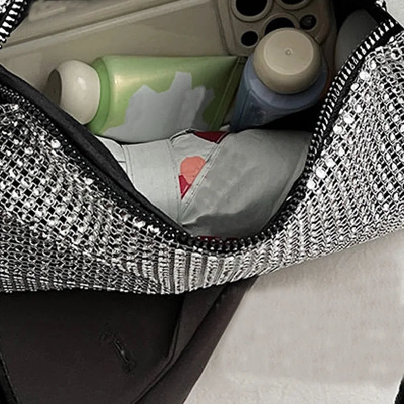 Tas Dames - Grote Glitter Schoudertas met Rits en Handvat | Chique