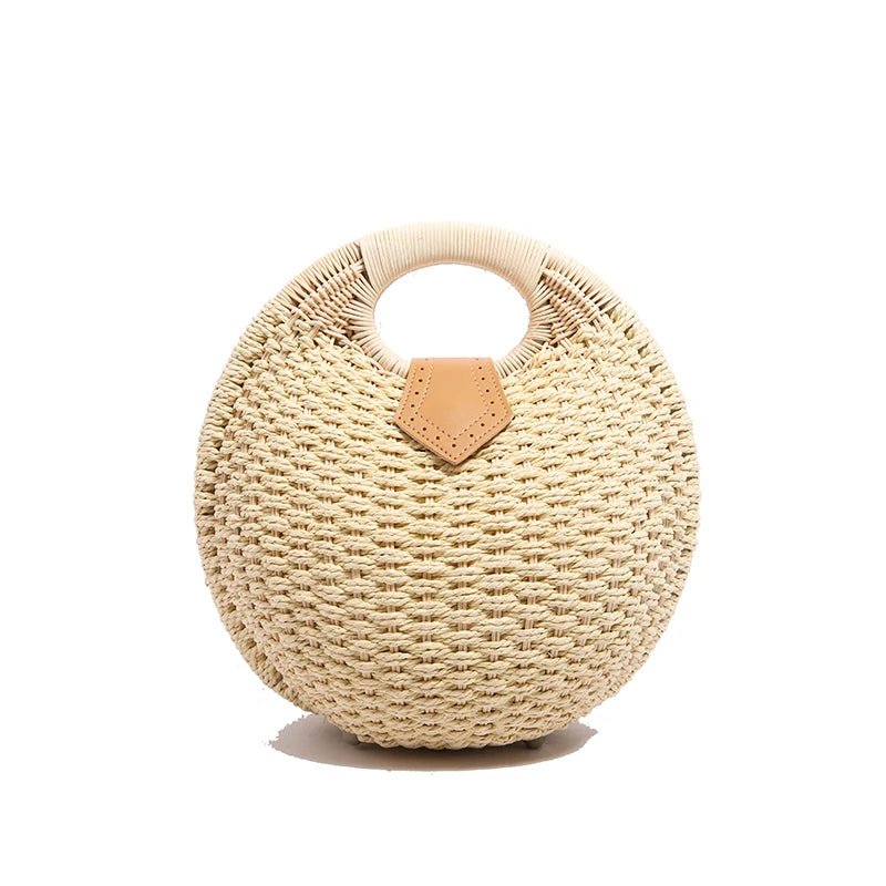 Tas Dames - Ronde Gevlochten Tas met Houten Handvat | Zomer