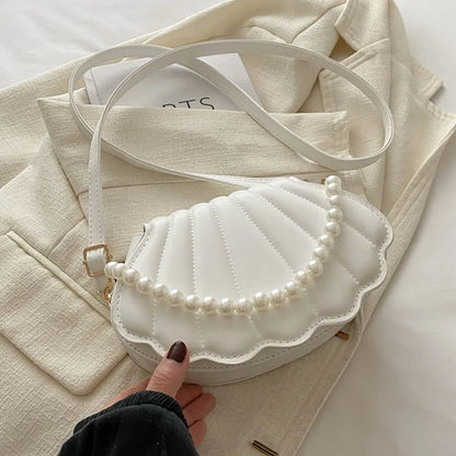 Tas Dames - Schelp Crossbody met Parelrand en Schouderriem | Chique