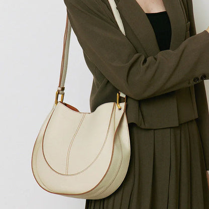 Tas Dames - Halfmaan Crossbody met Stiksels en Goud | Klassiek